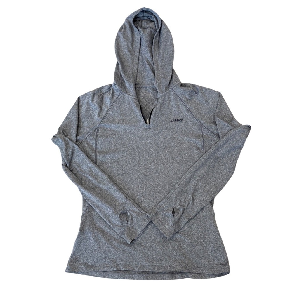 Asics Hoodie Women Small Gray Quarter Zip Thumbhole Activewear Running Top